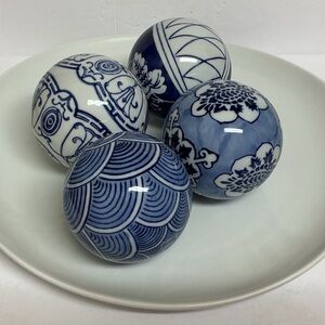 Cobalt Blue and White Decorative Chinoiserie Carpet Balls Set